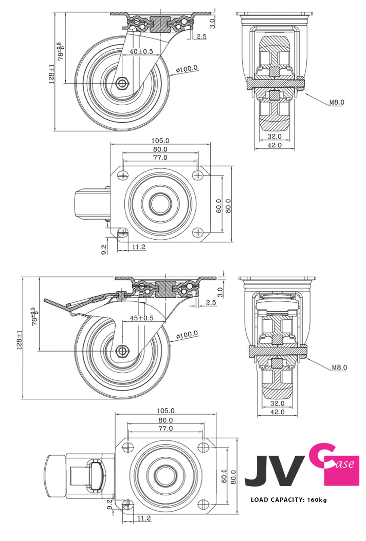 JV Case Wheelset voor Wheelboard