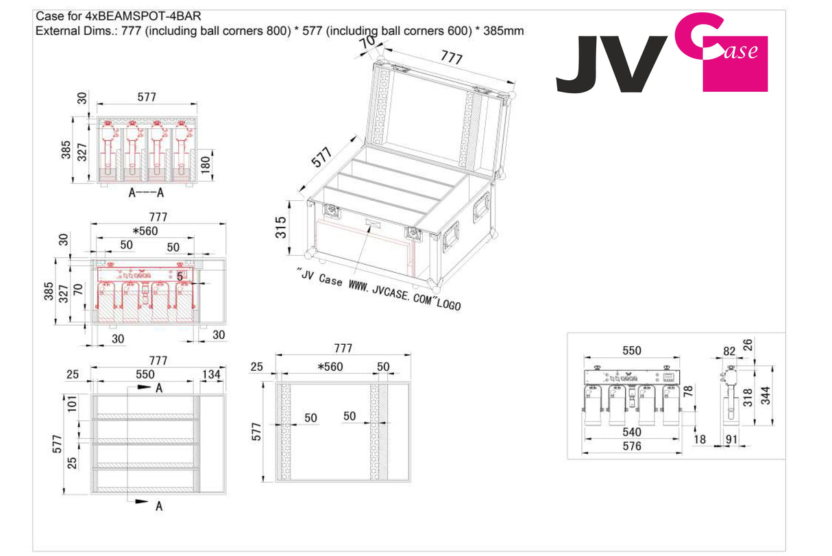 JV Case voor 4xBeamspot-4Bar Flightcase