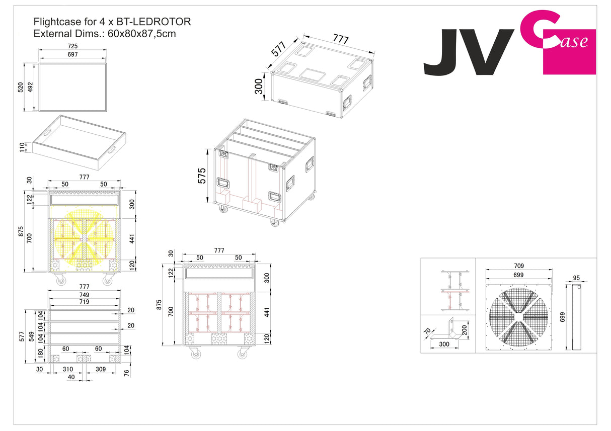 JV Case Voor 4xBT-LEDROTOR Flightcase