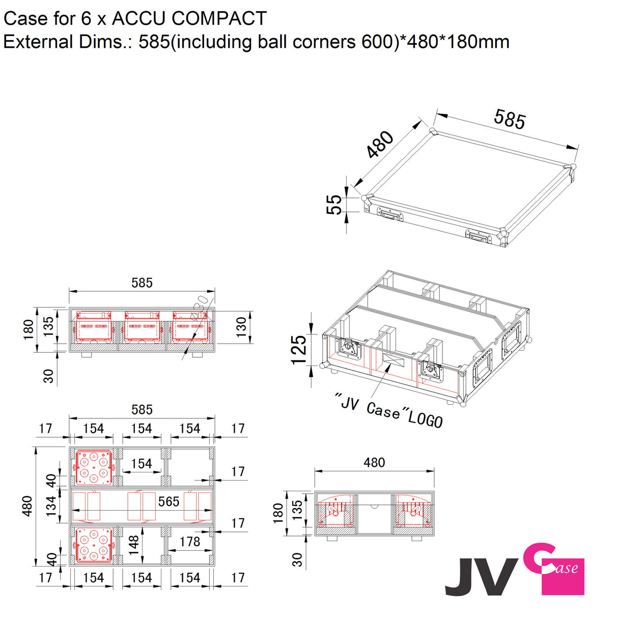 JV Case voor 6 x Accu-Compact Flightcase
