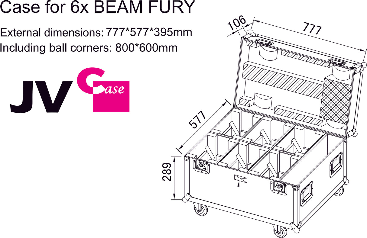 JV Case voor 6x BEAM FURY-1 Flightcase