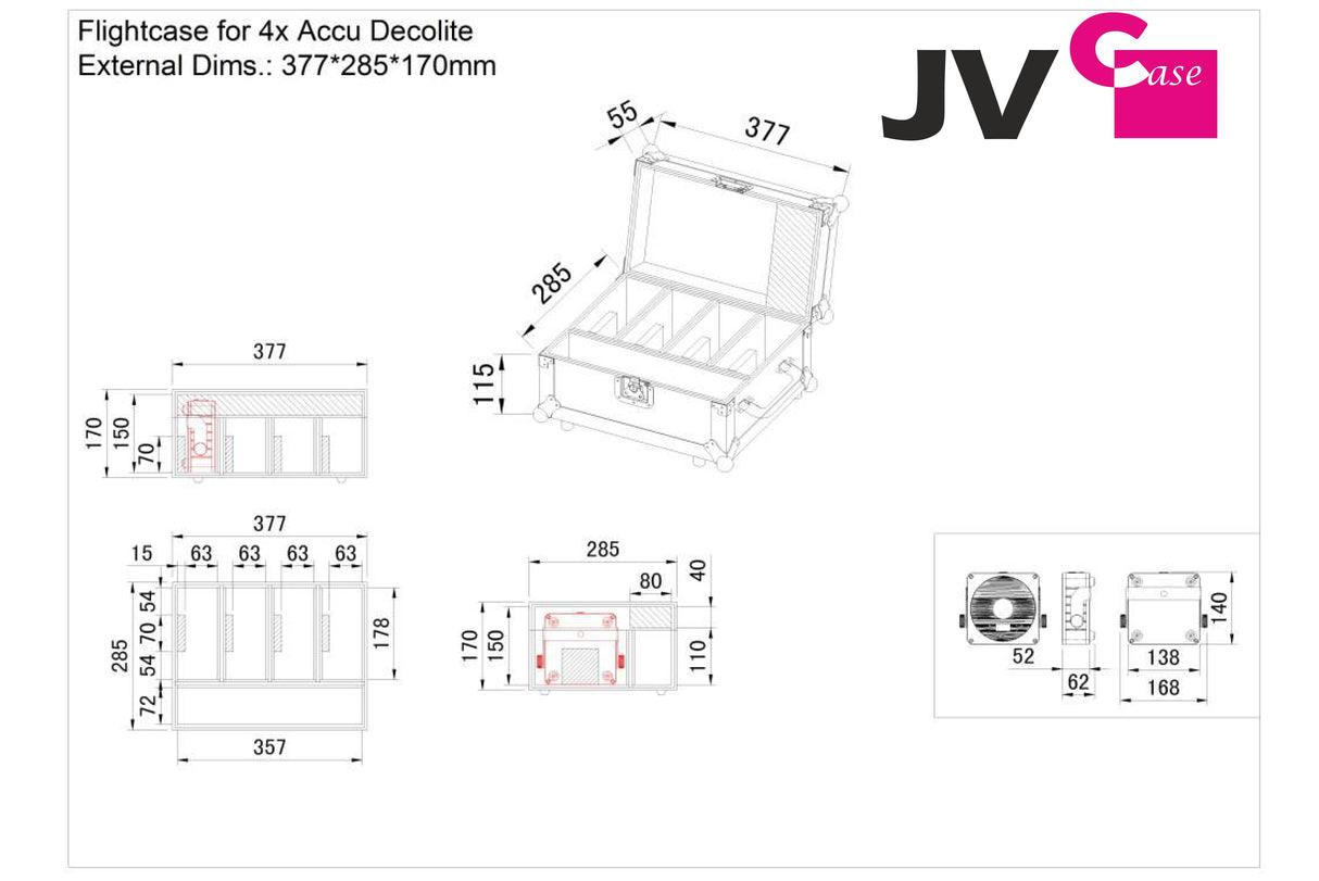 JV Case Voor 4x Accu Decolight Flightcase